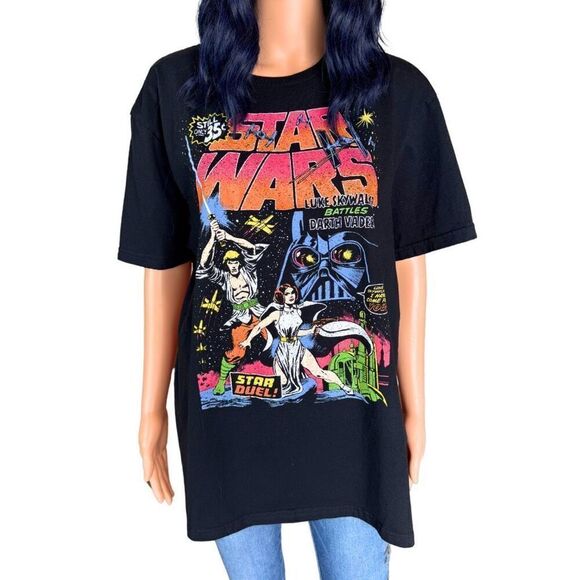 Star Wars Luke Skywalker Colorful Short Sleeve Graphic Black T-Shirt Size Large - Picture 2 of 6